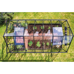 HALLS szklarnia ogrodowa ICON 8 (11,2 m2; 2,55 x 4,41 m) czarna, szkło hartowane + baza